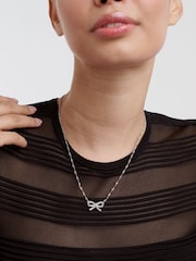 Ted Baker Silver Tone Ribah Crystal Ribbon Bow Pendant Necklace - Image 3 of 4