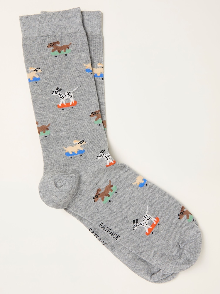 FatFace Grey Skating Dog Socks - Image 1 of 2 FatFace Grey Skating Dog Socks - Image 1 of 2