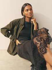 Nothing Ordinary Olive Green Suede Front Pocket Detail Barn Jacket - Image 3 of 5