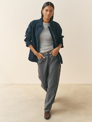 Nothing Ordinary Navy Suede Front Pocket Detail Barn Jacket - Image 3 of 5