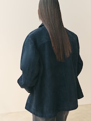Nothing Ordinary Navy Suede Front Pocket Detail Barn Jacket - Image 4 of 5
