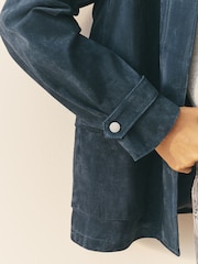 Nothing Ordinary Navy Suede Front Pocket Detail Barn Jacket - Image 5 of 5
