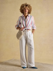 Joules Anna Multi Stripe Long Sleeve Pure Linen Shirt - Image 3 of 6