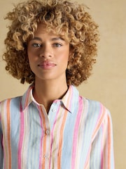 Joules Anna Multi Stripe Long Sleeve Pure Linen Shirt - Image 4 of 6