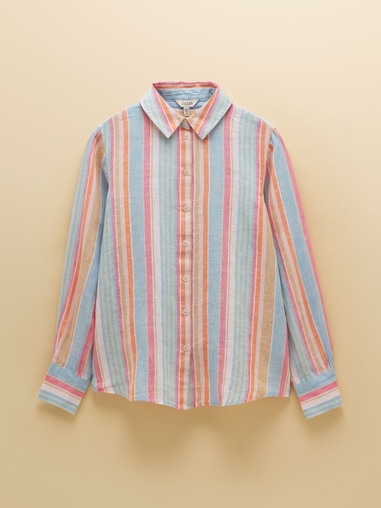 Joules Anna Multi Stripe Long Sleeve Pure Linen Shirt - Image 6 of 6