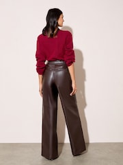 Friends Like These X Lucy Mecklenburgh Chocolate Brown Petite Faux Leather Tailored Wide Leg Trousers - Image 3 of 3