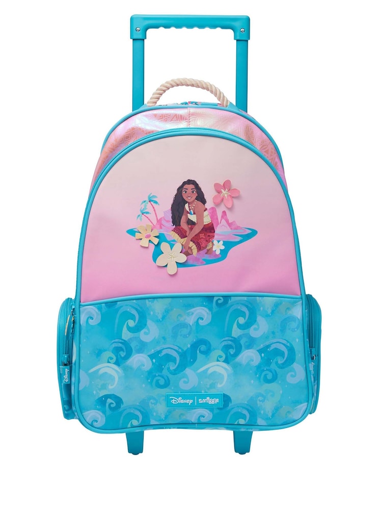 Smiggle Pink Moana Print Trolley Backpack With Light Up Wheels - Image 1 of 7