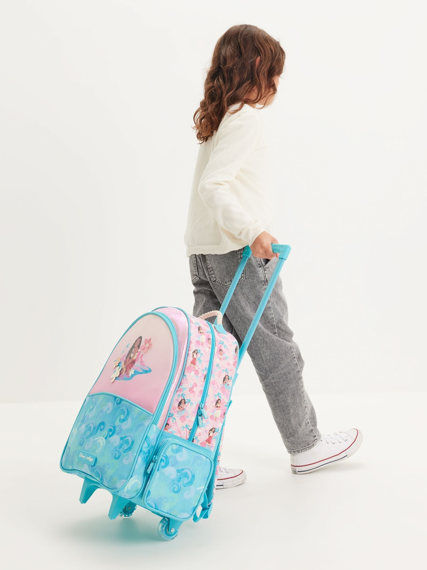 Buy Smiggle Pink Moana Print Trolley Backpack With Light Up Wheels