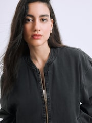 Black Denim Zip Through Bomber Jacket - Image 5 of 8