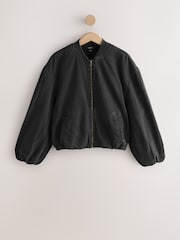 Black Denim Zip Through Bomber Jacket - Image 6 of 8