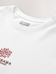 White/Red Relaxed Fit Japanese Surf Graphic Print T-Shirt - Image 8 of 9