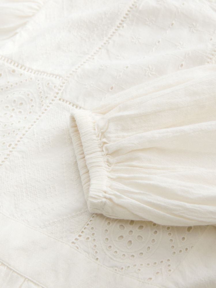 Ecru Long Sleeve Mini Patchwork Dress - Image 10 of 10 Ecru Long Sleeve Mini Patchwork Dress - Image 10 of 10