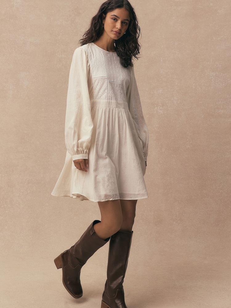 Buy Ecru Long Sleeve Mini Patchwork Dress from Next USA Buy Ecru Long Sleeve Mini Patchwork Dress from Next USA