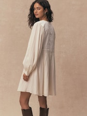 Ecru Long Sleeve Mini Patchwork Dress - Image 5 of 10