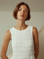 White Linen Shirred Midi Summer Dress - Image 4 of 9