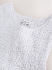 White Linen Shirred Midi Summer Dress - Image 7 of 9