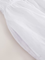 White Linen Shirred Midi Summer Dress - Image 8 of 9
