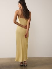 Yellow Strappy Satin Cami Midi Dress With Lace Trim - Image 2 of 5