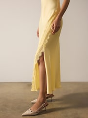 Yellow Strappy Satin Cami Midi Dress With Lace Trim - Image 3 of 5