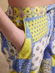 Joules Bella Blue Yellow Hotchpotch Pull On Cotton Trousers - Image 4 of 8