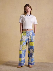 Joules Bella Blue Yellow Hotchpotch Pull On Cotton Trousers - Image 5 of 8