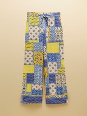 Joules Bella Blue Yellow Hotchpotch Pull On Cotton Trousers - Image 8 of 8