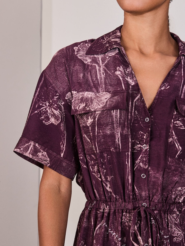 floral utility midi shirt dress Buy Plum Purple Floral Printed Short Sleeve Utility Midi Dress from Next USA