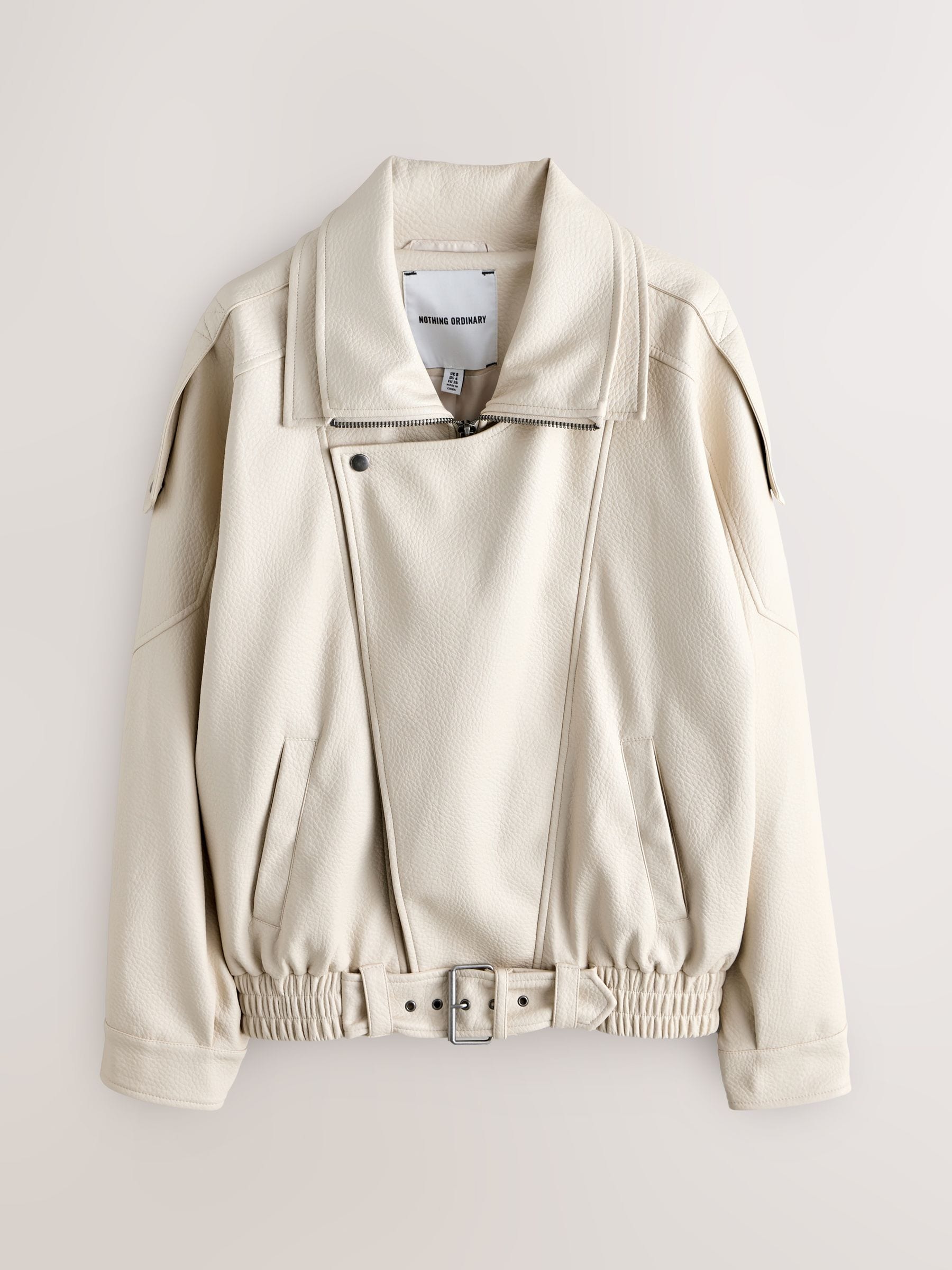 Buy Nothing Ordinary Stone Faux Leather Funnel Collared Biker