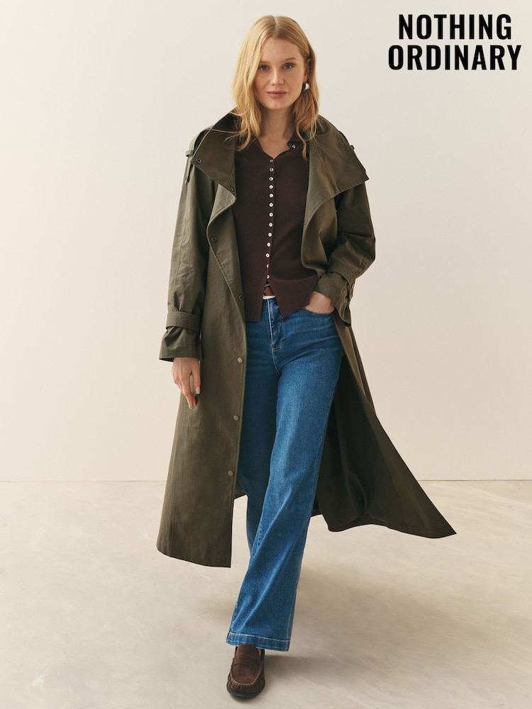 Nothing Ordinary Olive Green Pure Cotton Trench Coat - Image 10 of 10