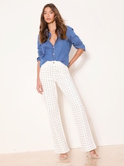 Lipsy Studded White Wide Leg Jeans - Image 1 of 5