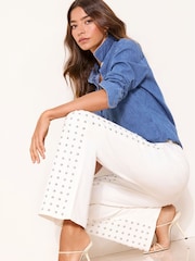 Lipsy Studded White Wide Leg Jeans - Image 3 of 5