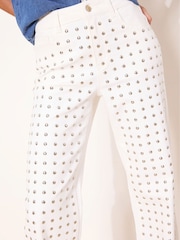 Lipsy Studded White Wide Leg Jeans - Image 4 of 5