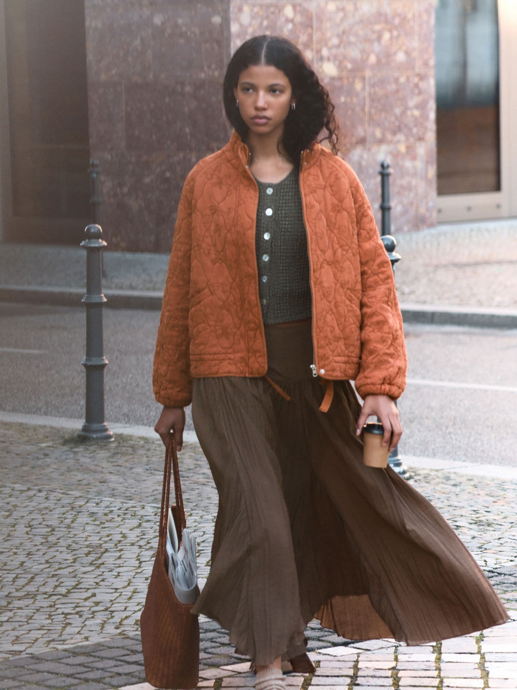 Buy Rust Brown Embroidered Funnel Neck Quilted Jacket from Next