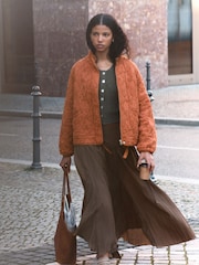 Rust Brown Embroidered Quilted Jacket - Image 1 of 8