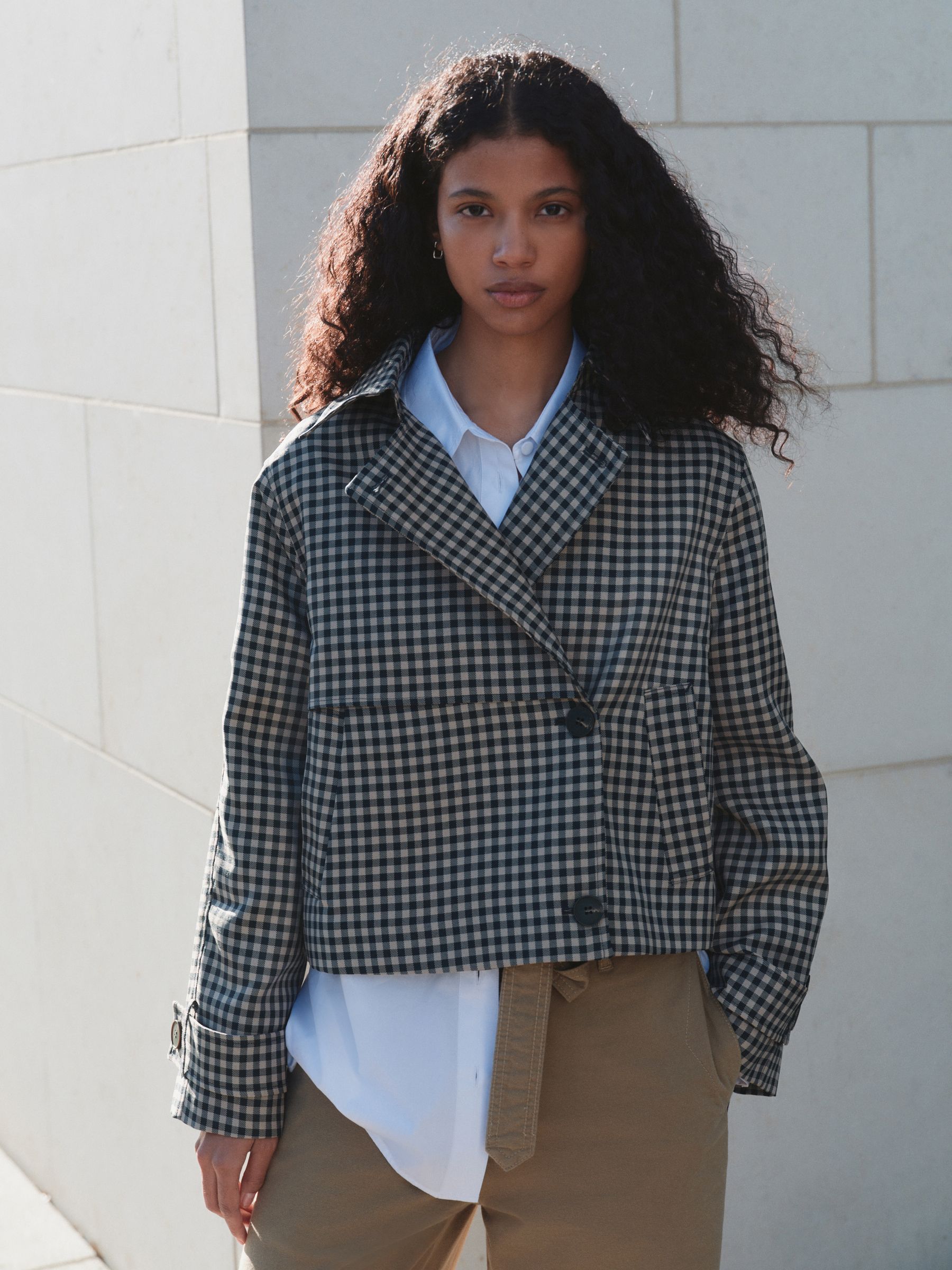 ジャケット・アウター Nicole club check short p coat archive Buy Navy Blue Check Cropped Trench Coat from Next USA