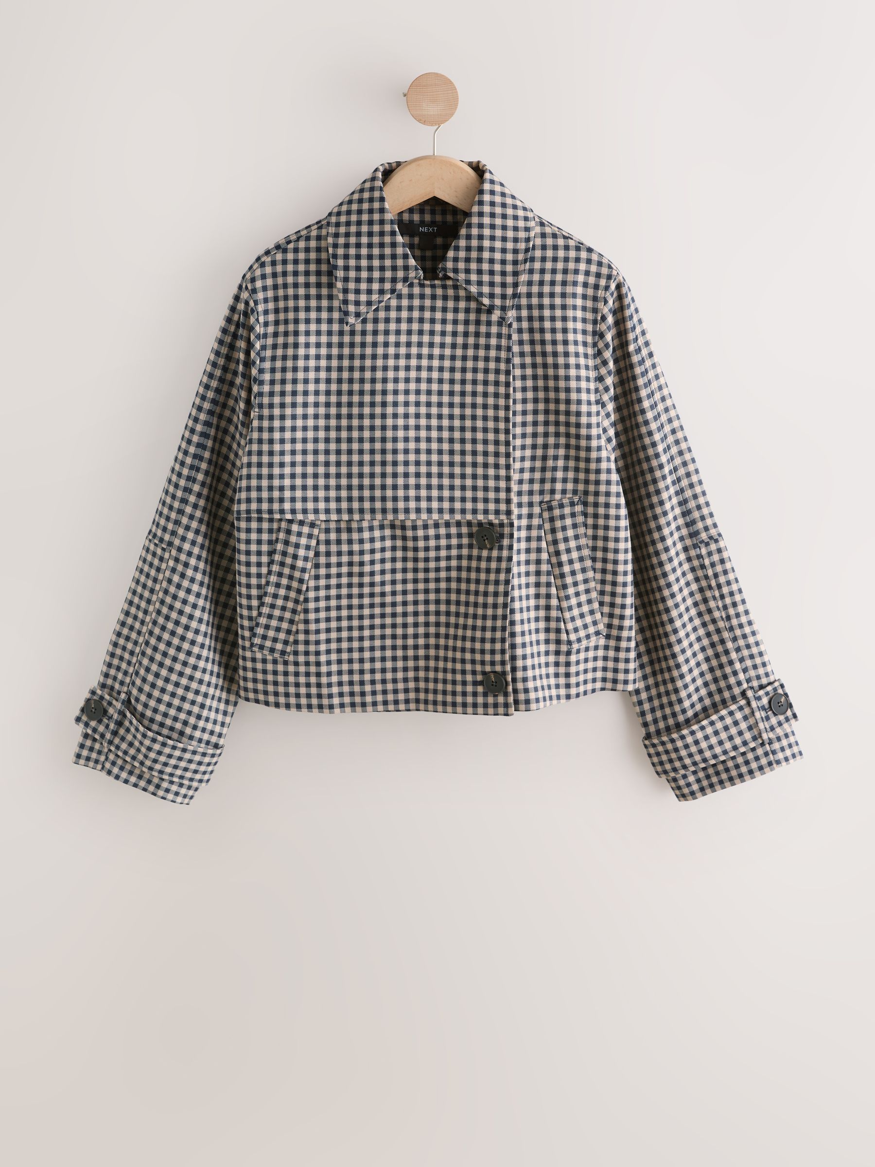 Buy Navy Blue Check Cropped Trench Coat from Next USA Buy Navy Blue Check Cropped Trench Coat from Next USA