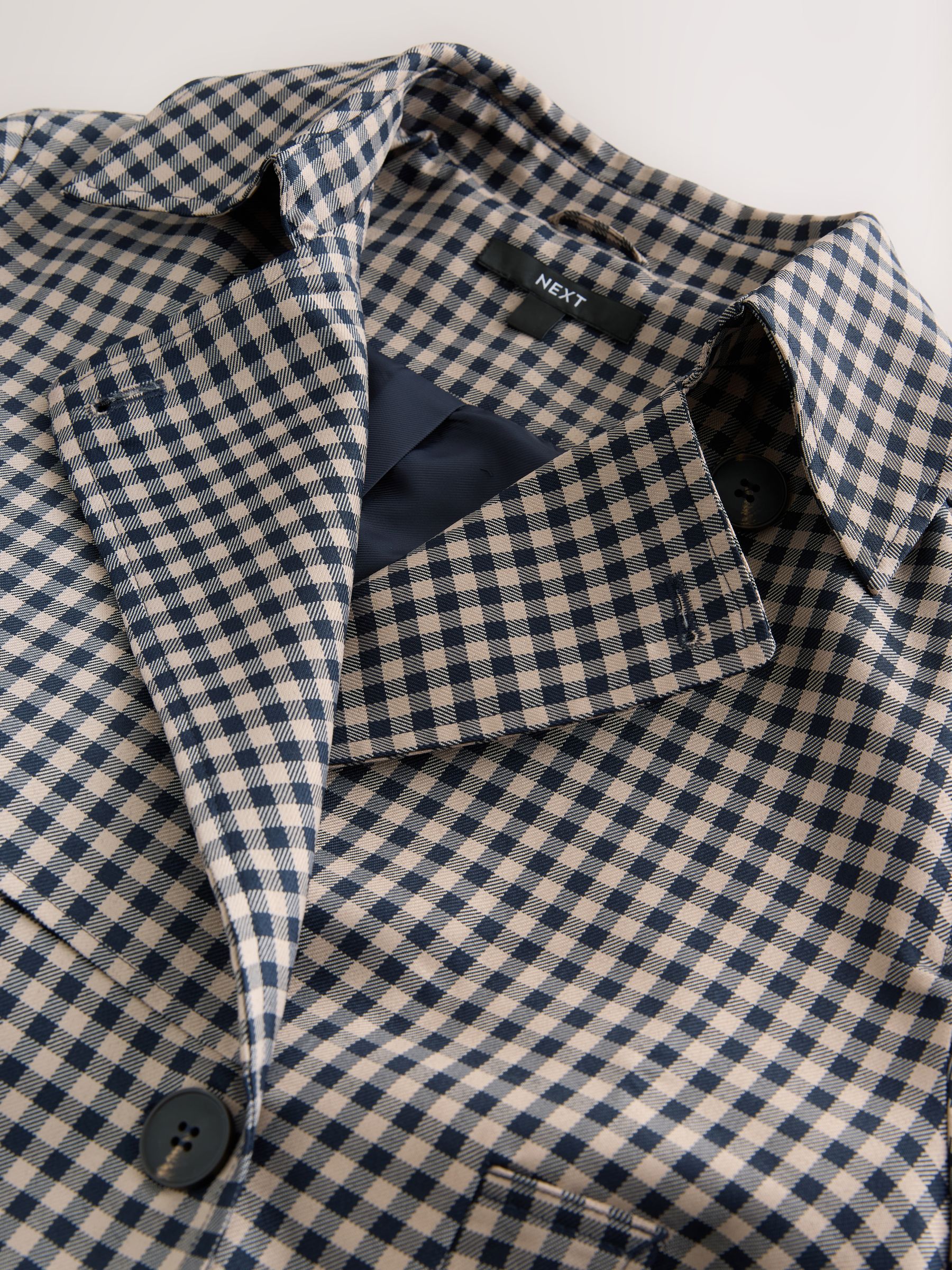 Buy Navy Blue Check Cropped Trench Coat from Next USA