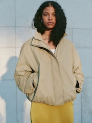 Sage Green Cotton Funnel Neck Bomber Jacket - Image 2 of 10