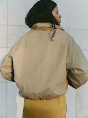 Sage Green Cotton Funnel Neck Bomber Jacket - Image 3 of 10