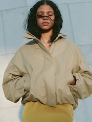 Sage Green Cotton Funnel Neck Bomber Jacket - Image 4 of 10