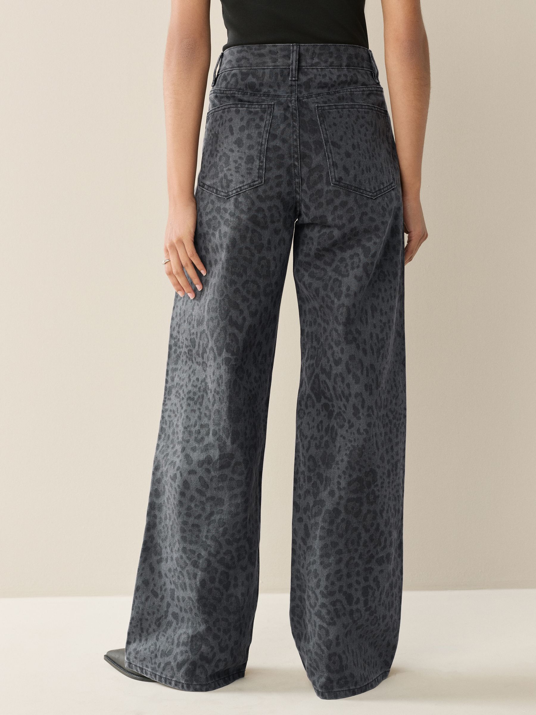 Buy Grey Leopard Print Wide Leg Jeans from Next USA