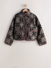 Jacquard Print Quilted Funnel Neck Jacket - Image 1 of 3