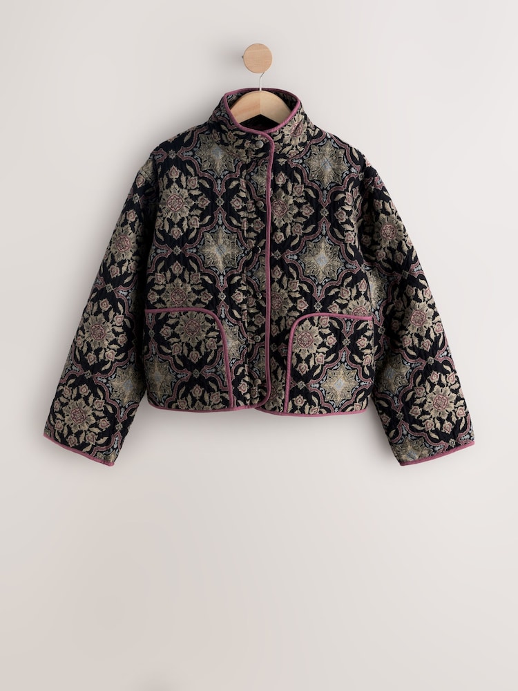 Jacquard Print Quilted Funnel Neck Jacket - Image 1 of 3