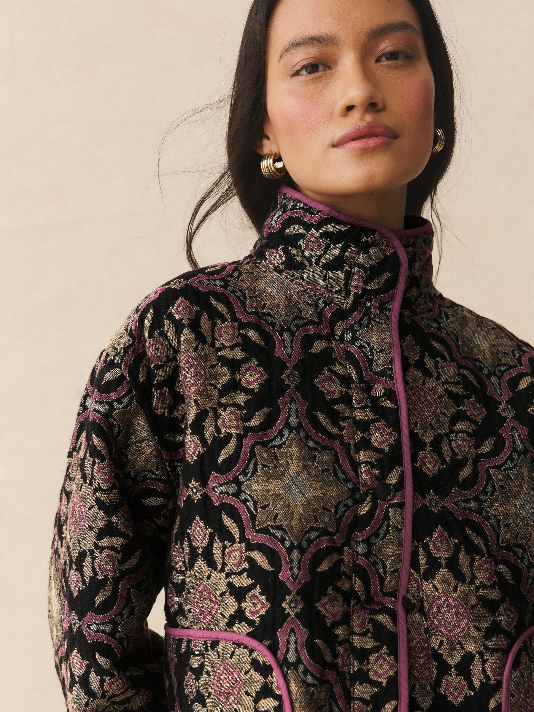 Buy Jacquard Print Quilted Funnel Neck Jacket from Next Luxembourg Buy Jacquard Print Quilted Funnel Neck Jacket from Next Luxembourg