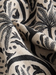 Black/White Palm Print Mini Short Sleeve V-Neck Kaftan Dress with Linen - Image 3 of 3