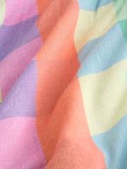 Rozā un zilā rūtainā rūtiņa - Daudzslāņu mini kleita ar V veida kakla izgriezumu un linu - Attēls 9 no 9