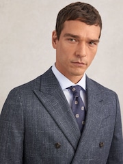 Reiss Navy Pinto Double-Breasted Herringbone Blazer Slim-Fit Wool-Blend - Image 4 of 7