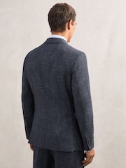 Reiss Navy Pinto Double-Breasted Herringbone Blazer Slim-Fit Wool-Blend - Image 5 of 7