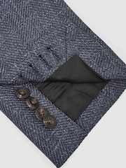 Reiss Navy Pinto Double-Breasted Herringbone Blazer Slim-Fit Wool-Blend - Image 6 of 7