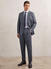 Reiss Navy Pinto Wool-Blend Slim Herringbone Trousers - Image 3 of 6